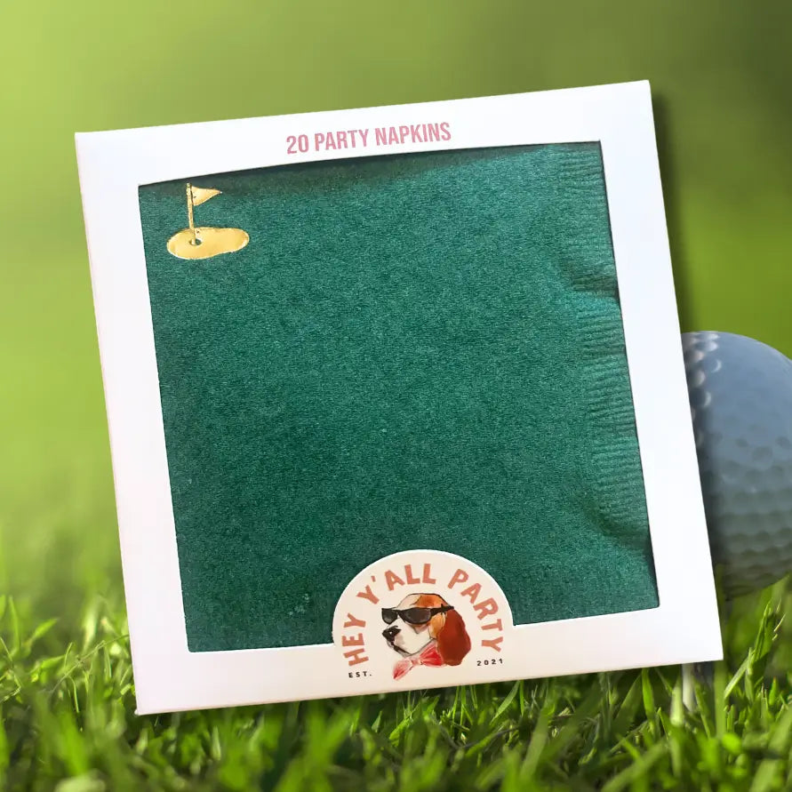 Hey Y'all Party - Napkins - Cocktail - Golf Gold Foil - Green - Findlay Rowe Designs