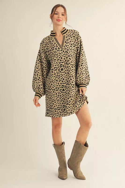 Dress- Mini Leopard Print V Neck