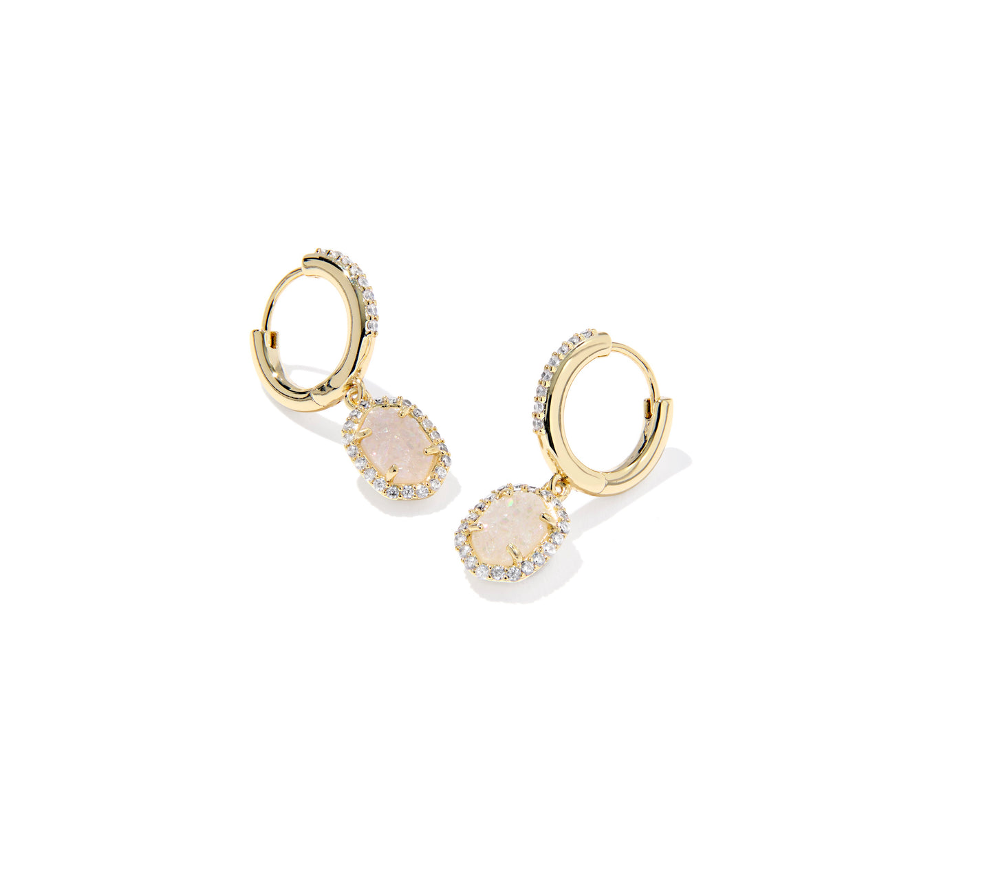 Kendra Scott - Earrings - Daphne Crystal Frame Huggie - Gold Iridescent Drusy