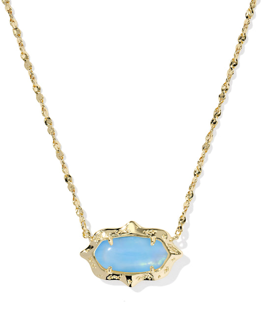 Kendra Scott - Necklace - Elisa Scallop Frame Gold Short Pendant - Sky Blue Iridescent Abalone
