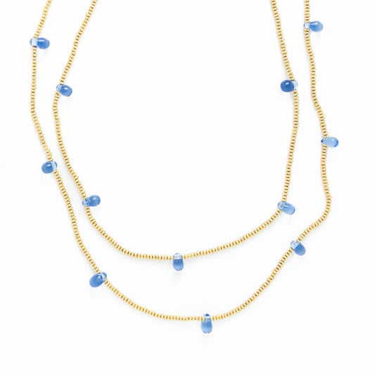 Ink & Alloy - Necklace - Portia Brass Necklace With Glass Beads - Blue - Findlay Rowe Designs