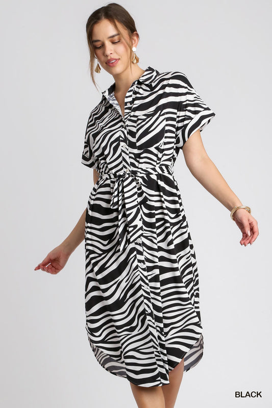Umgee - Dress - Zebra Print Button Down High Low Midi Shirt Dress - Findlay Rowe Designs