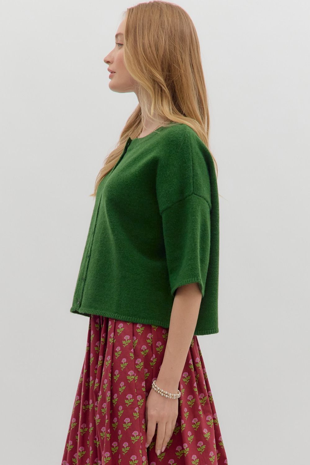 Cardigan - 3/4 Sleeve - Amazon Green - Findlay Rowe Designs