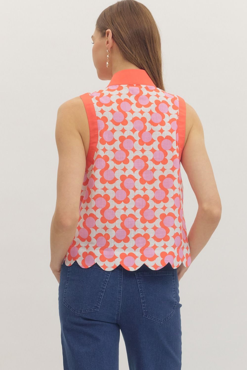 Entro - Top - Sleeveless - Scallop Hem - Coral - Findlay Rowe Designs