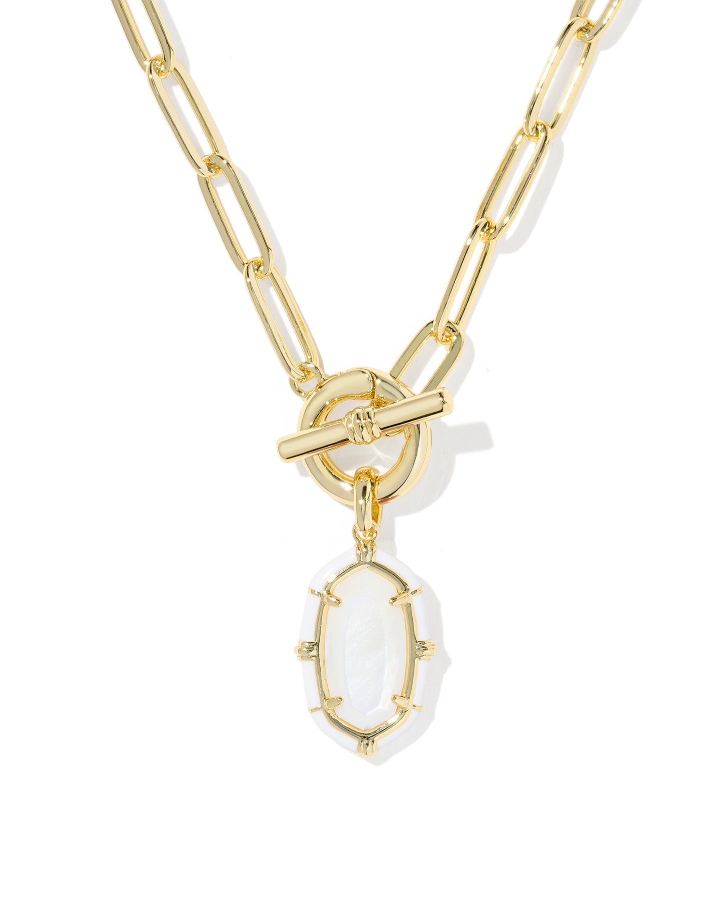 Kendra Scott - Necklace -    Elisa Gold Enamel Link and Chain -  Gold White Mother Of Pearl - Findlay Rowe Designs