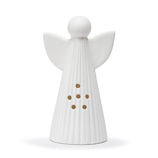 White LED Ceramic Large Angel Figure - 4x7"