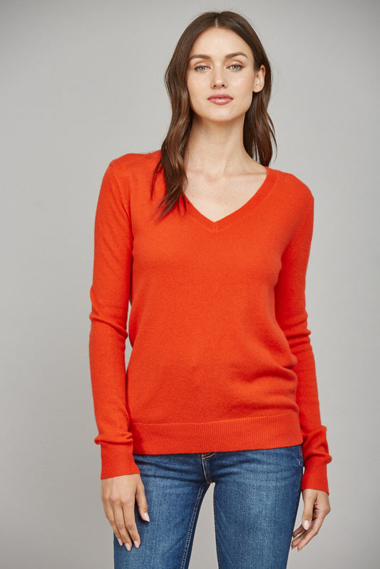 V Neck Long Sleeve Sweater Top - Orange Red - Findlay Rowe Designs