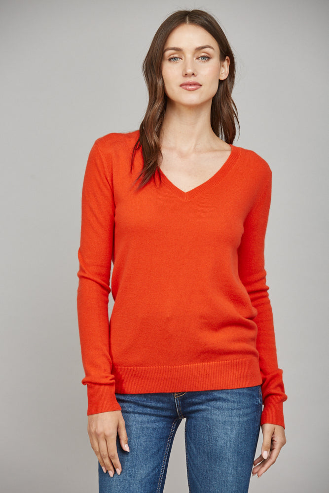 V Neck Long Sleeve Sweater Top - Orange Red - Findlay Rowe Designs
