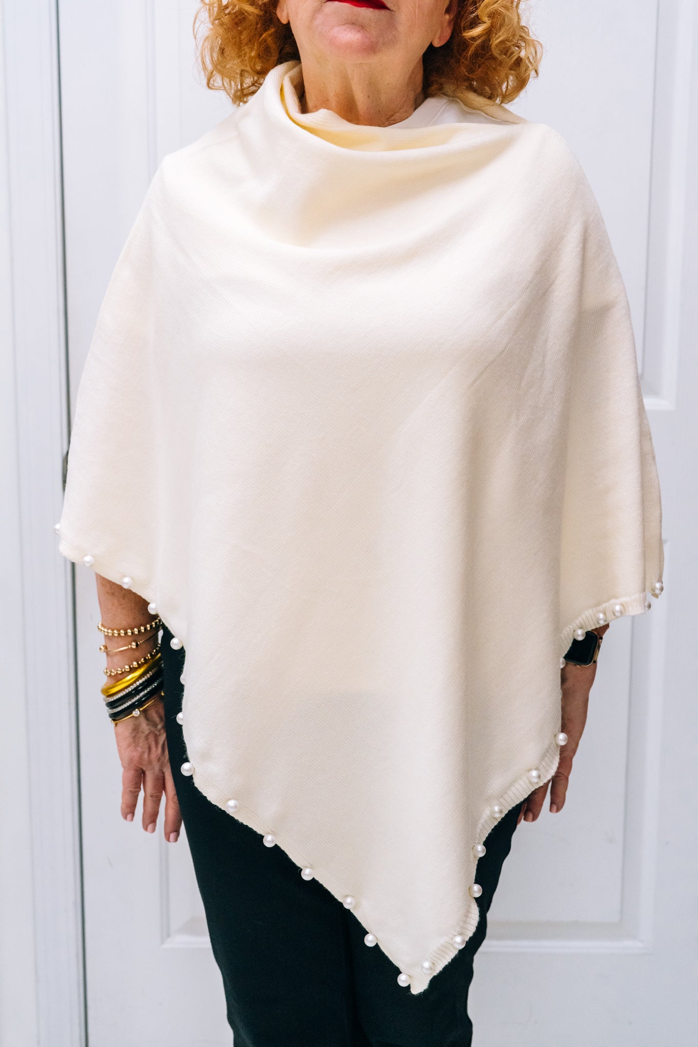 Poncho with Pearl Trim