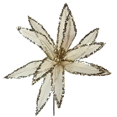 Poinsettia Stem - Glitz Sheer Wired - Ivory/Gold