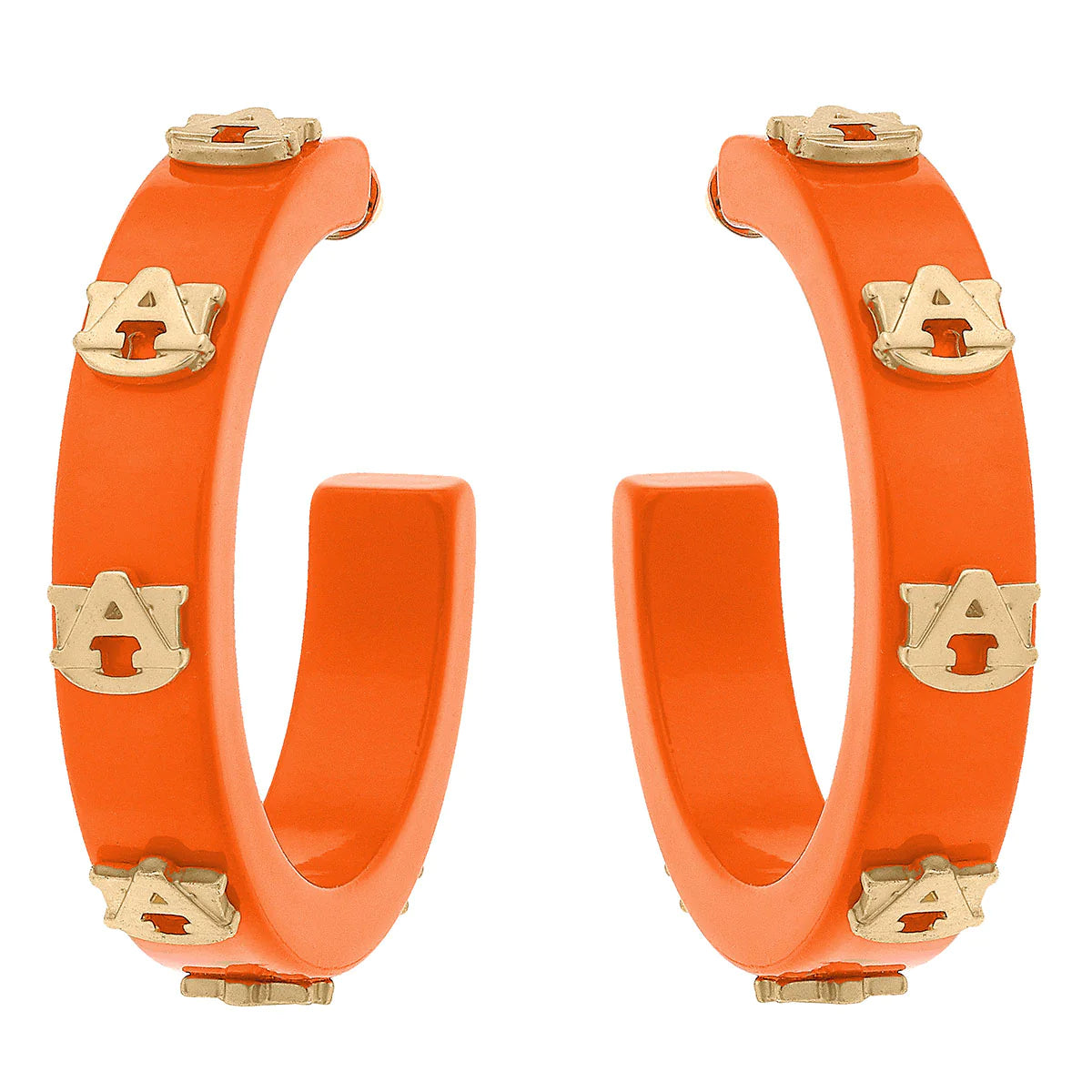 Auburn Tigers Resin Logo Hoop Earrings in Burnt Orange