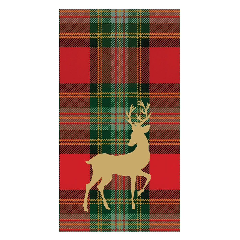 Caspari - Guest Towel Napkins -Reindeer Tartan Red