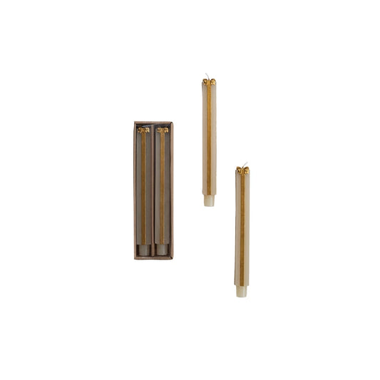Taper Candle - Gift Box Shaped - Cream Gold Set 2