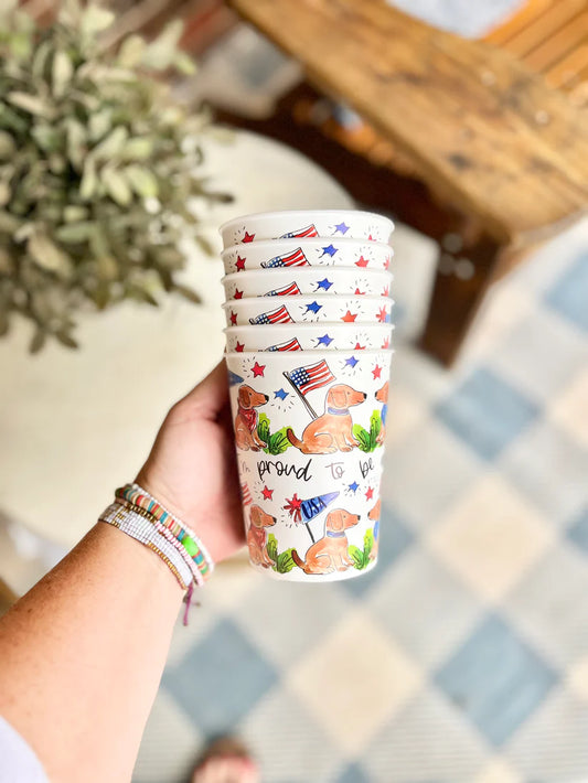 Happy by Rachel - Reusable Party Cups - Patriotic American Dogs - Findlay Rowe Designs