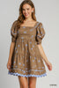 Dress - Short Tiered Bow Print - Coffee Blue - Findlay Rowe Designs