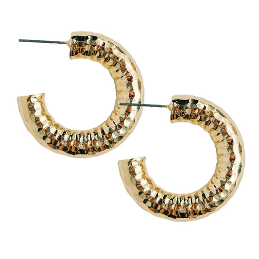 St. Armands -Hammered Gold Vintage Style Hoop Earrings