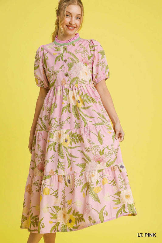 Umgee - Dress - Midi Floral Tiered - Pink