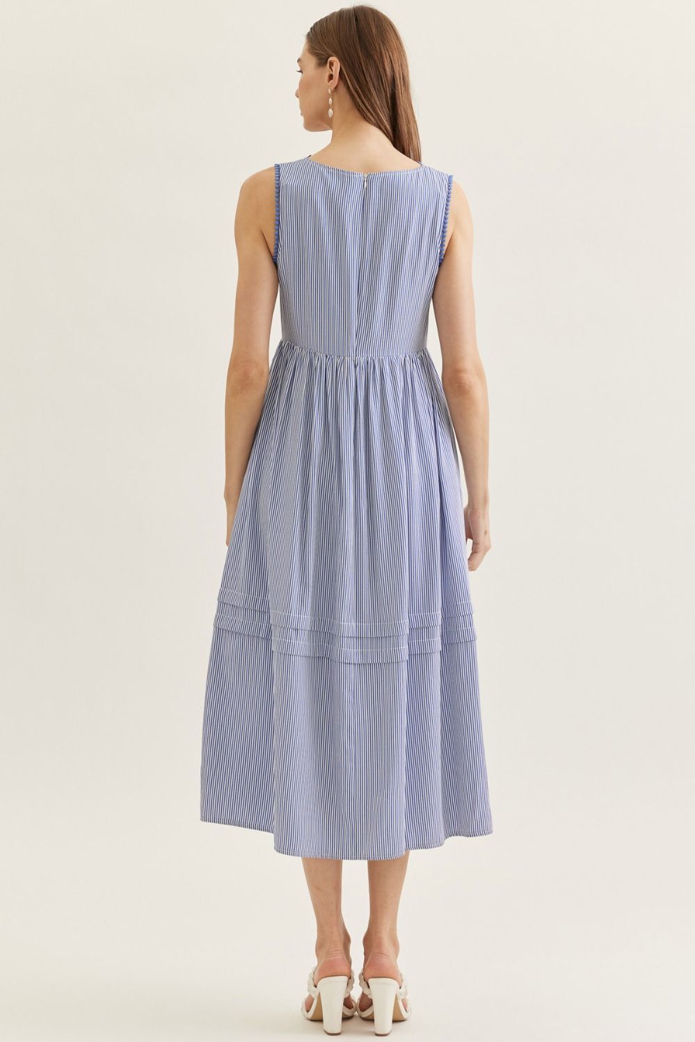 Entro - Dress - Midi Sleeveless Striped Cutout Embroidery - Navy - Findlay Rowe Designs