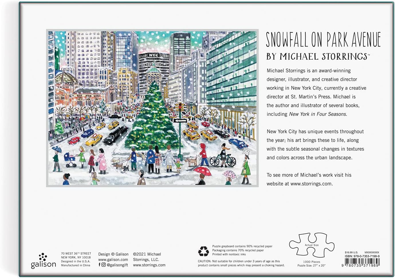 Puzzle - Michael Storrings - Snowfall on Park Avenue 1000 Piece - Findlay Rowe Designs