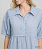 Dress - Frayed Stripe Tiered - Blue Mix
