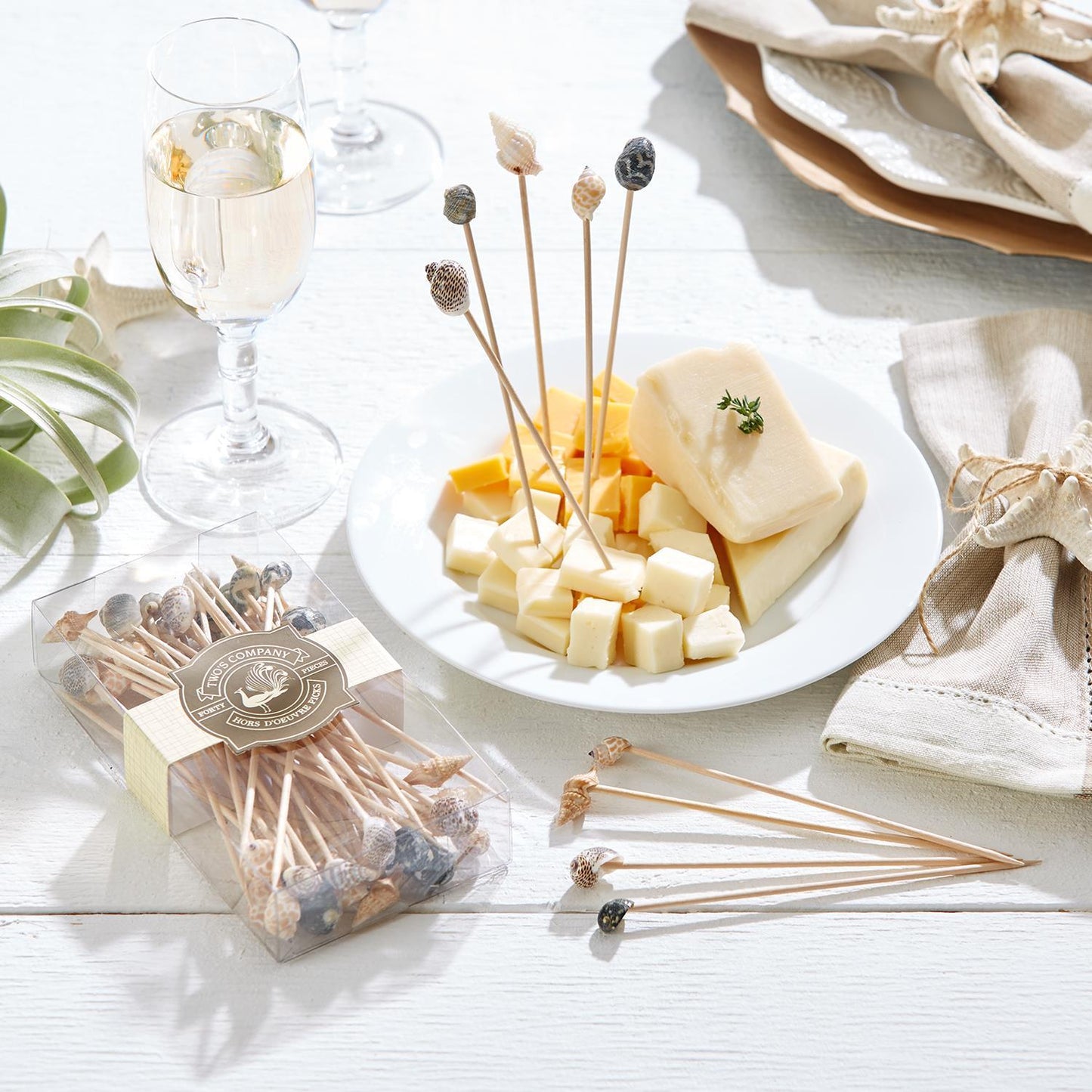 Hors D'Oeuvre Long Picks - Wood and Shell - 40ct - Findlay Rowe Designs