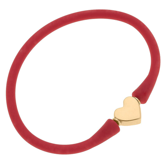 Bali 24K Gold Plated Heart Bead Silicone Bracelet in Red - Findlay Rowe Designs