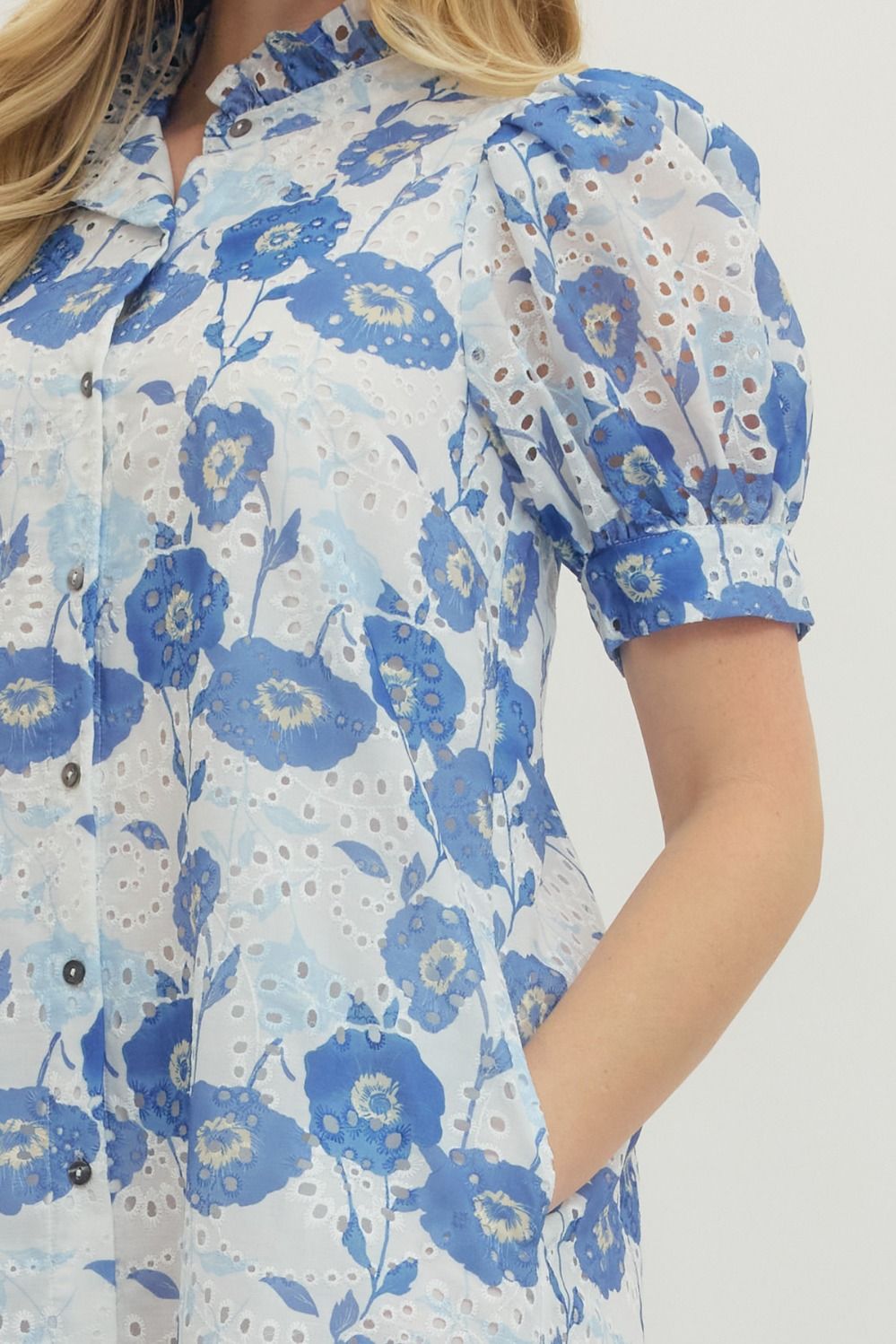 Entro - Dress - Midi Puff Sleeve - Blue White - Findlay Rowe Designs