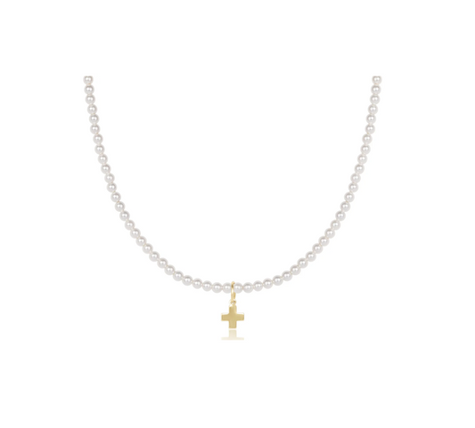 Enewton - Choker Classic Pearl 3mm Bead - Signature Cross Gold Charm - 17in