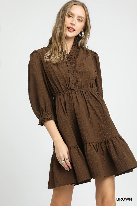 Umgee - Dress - Ruffle Trim Textured Babydoll - Brown - Findlay Rowe Designs