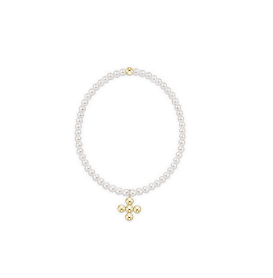 Enewton - Extends - Classic Pearl 3mm Bracelet - Signature Cross 4mm Beaded Gold Charm - Findlay Rowe Designs