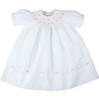 Pearl Flower Bishop Dress-White with Pink Flowers 3mo - Findlay Rowe Designs