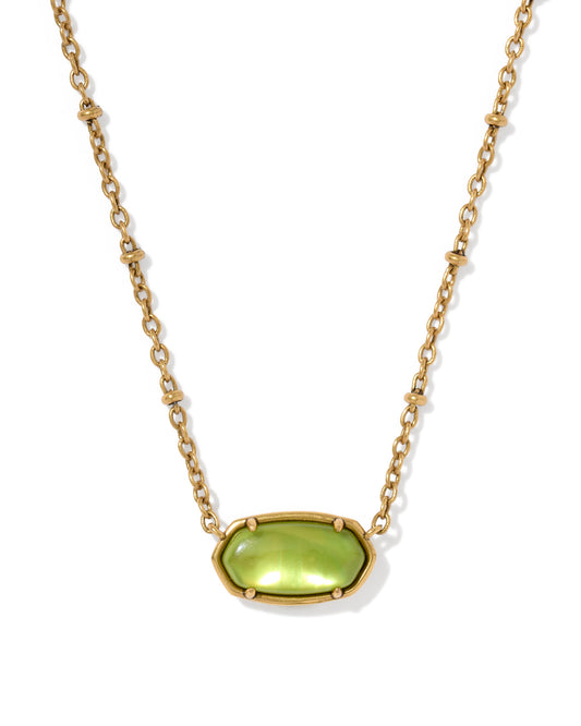 Kendra Scott - Necklace -   Elisa Short Pendant - Tiger Striped - Vintage Gold Chartreuse Green Mother Of Pearl - Findlay Rowe Designs