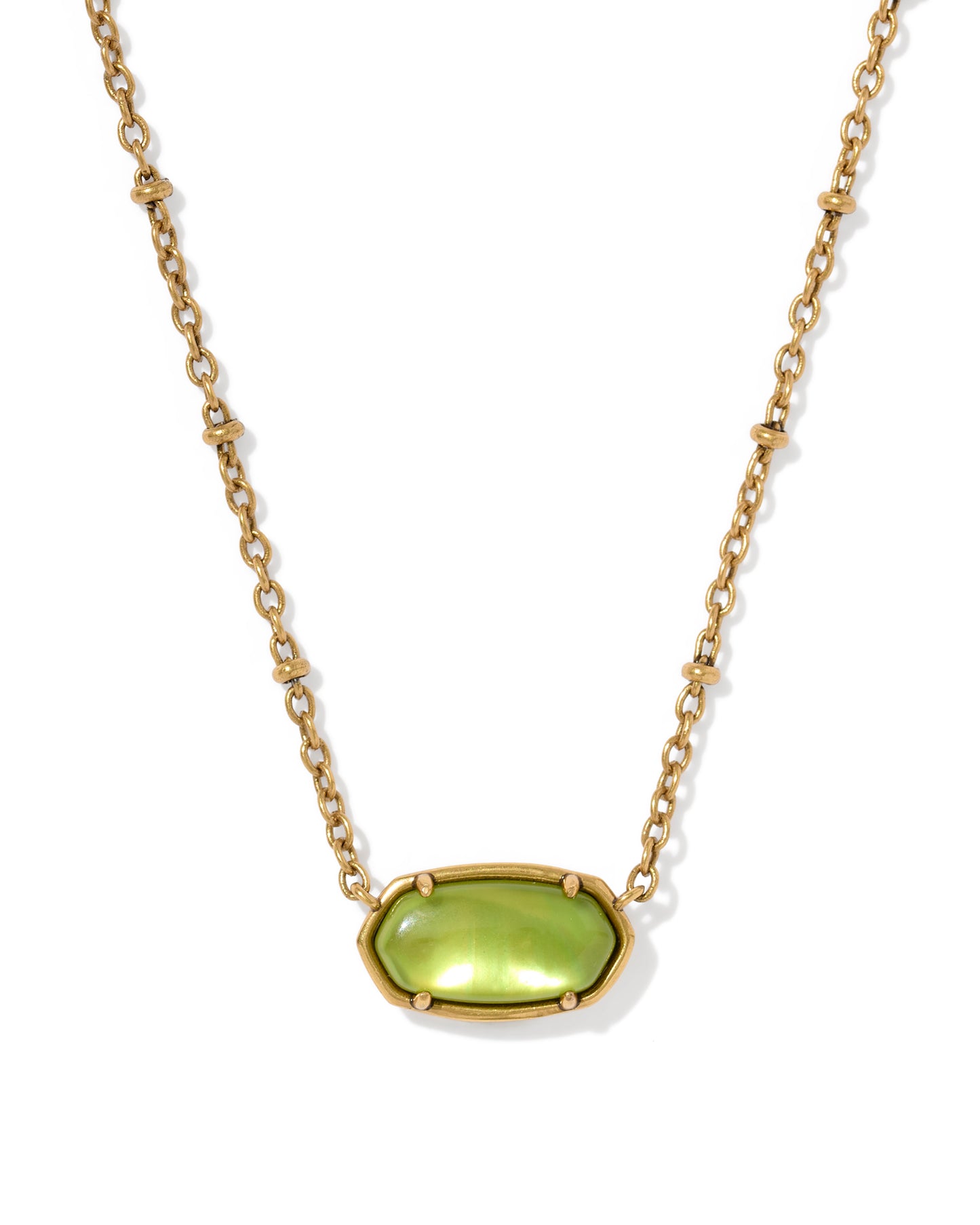 Kendra Scott - Necklace -   Elisa Short Pendant - Tiger Striped - Vintage Gold Chartreuse Green Mother Of Pearl - Findlay Rowe Designs