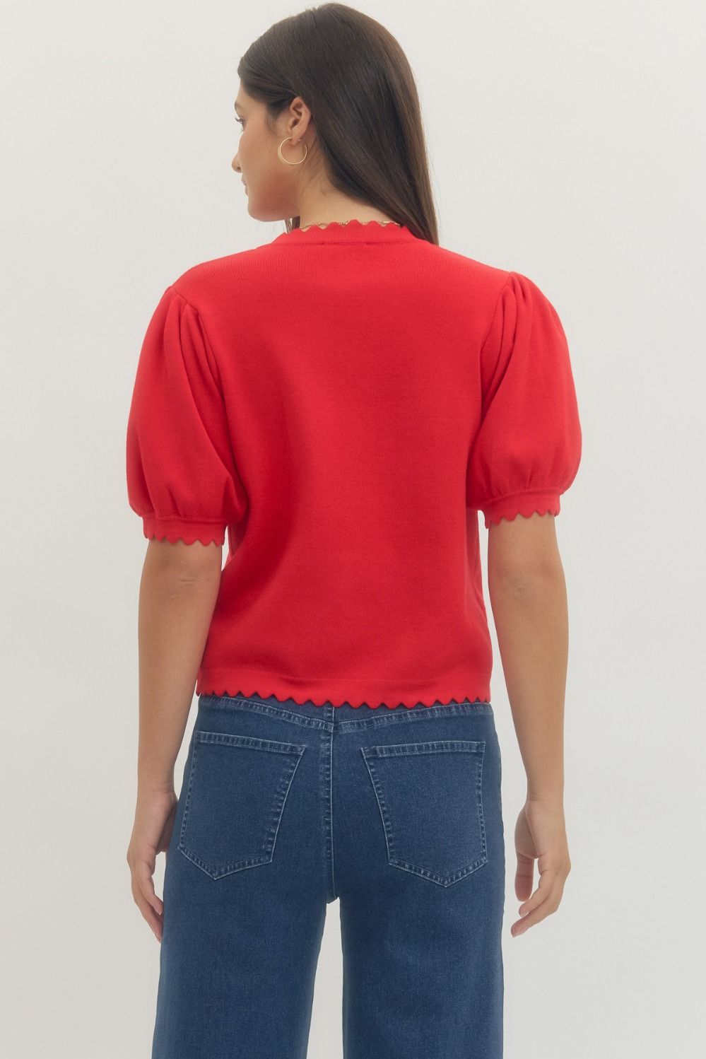 Entro - Top - Puff Sleeve - Red Scallop - Findlay Rowe Designs