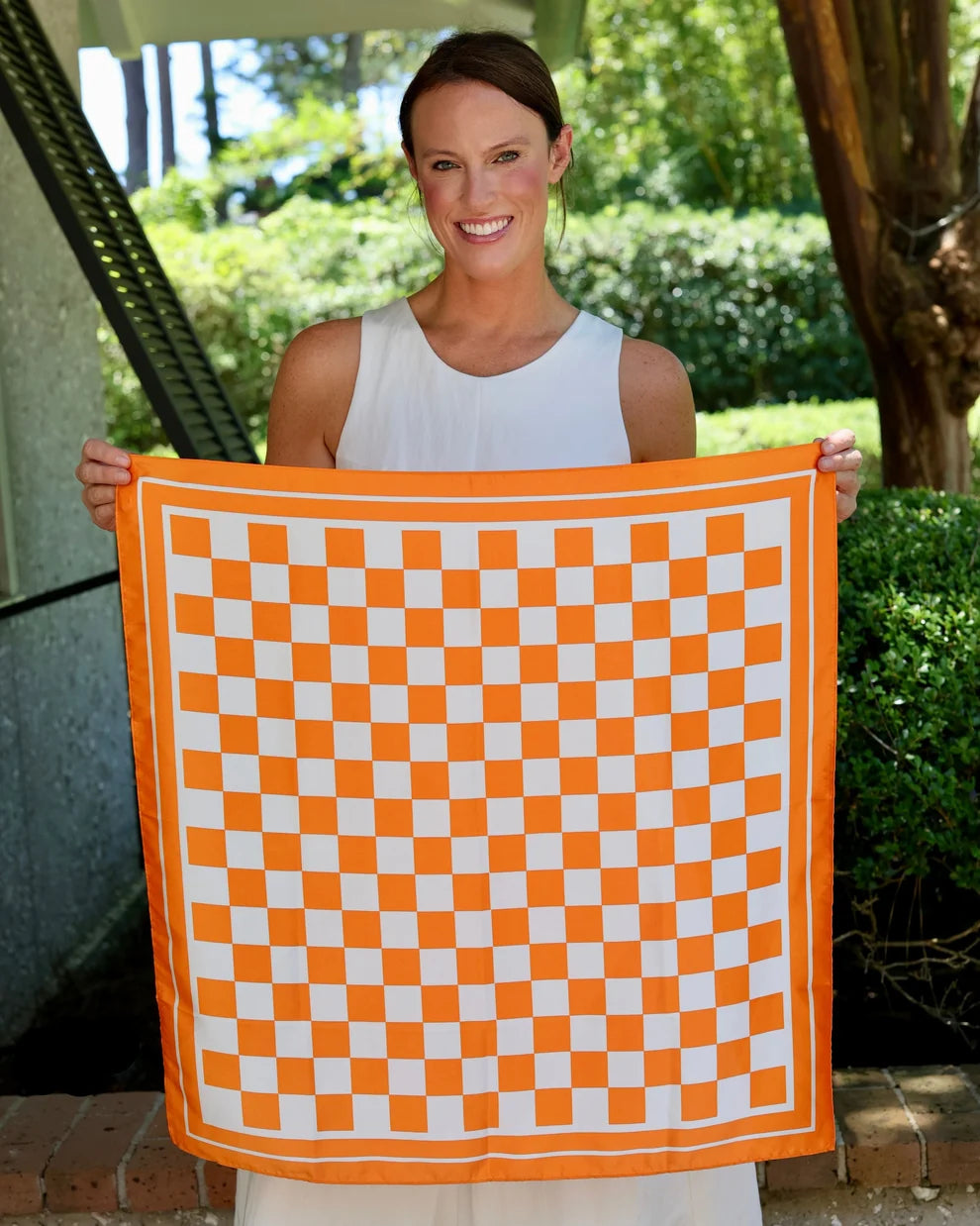 Caroline Hill - Scarf - Calloway Checked Scarf Orange White - Medium