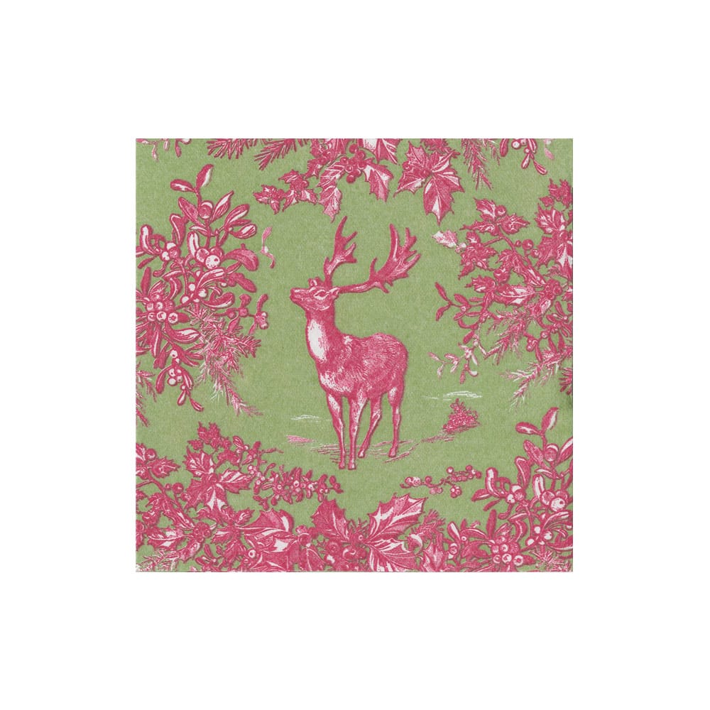 Caspari - Napkin Luncheon - Stag Toile Raspberry/Sage - Findlay Rowe Designs