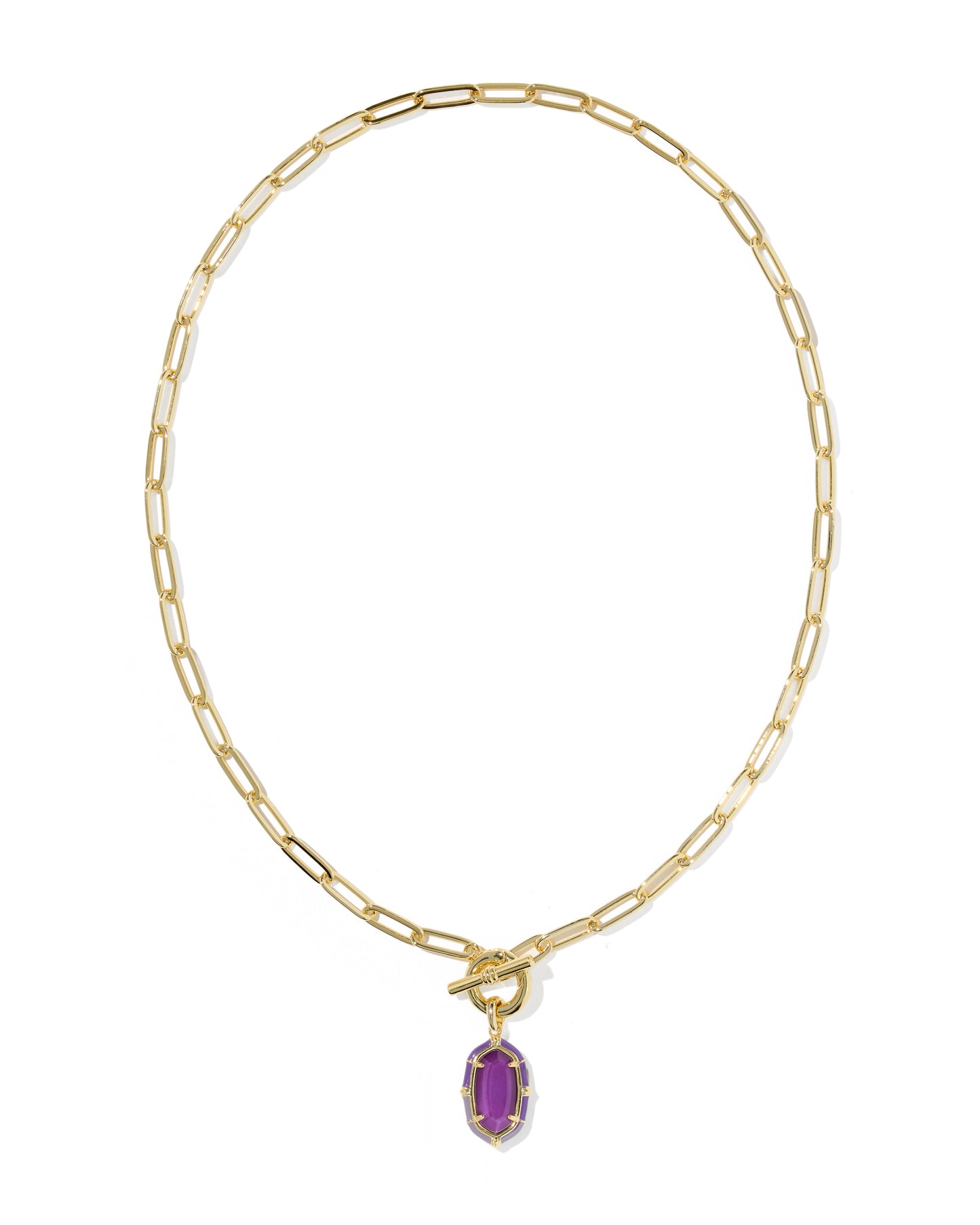 Kendra Scott - Necklace -   Elisa Gold Enamel Link and Chain - Gold Purple Mother Of Pearl - Findlay Rowe Designs