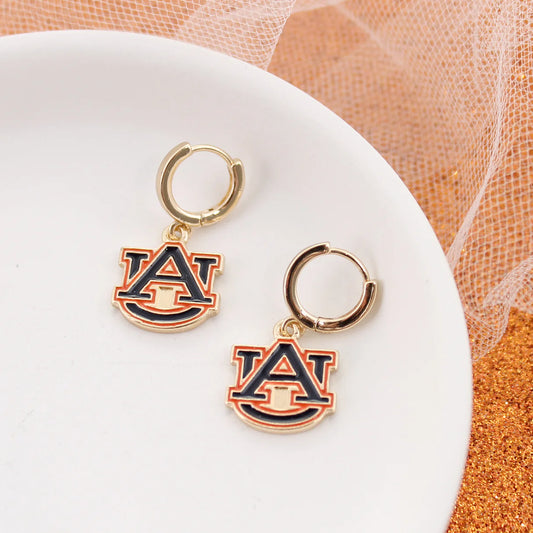 Earring - Huggie Hoop - Enamel Auburn AU Logo - Gold - Findlay Rowe Designs
