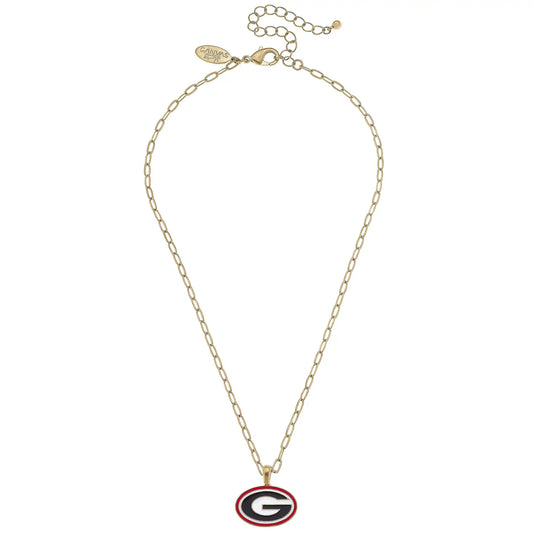 Necklace - Georgia Bulldogs G Enamel Pendant - Shiny Gold - Findlay Rowe Designs