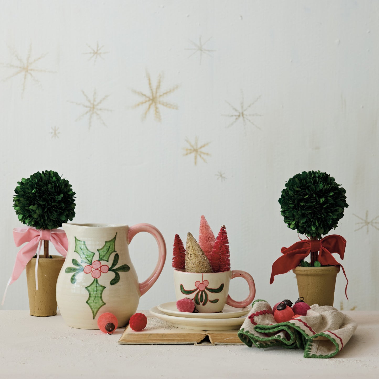 Topiary - Dried Boxwood - Red Velvet Bow - Findlay Rowe Designs