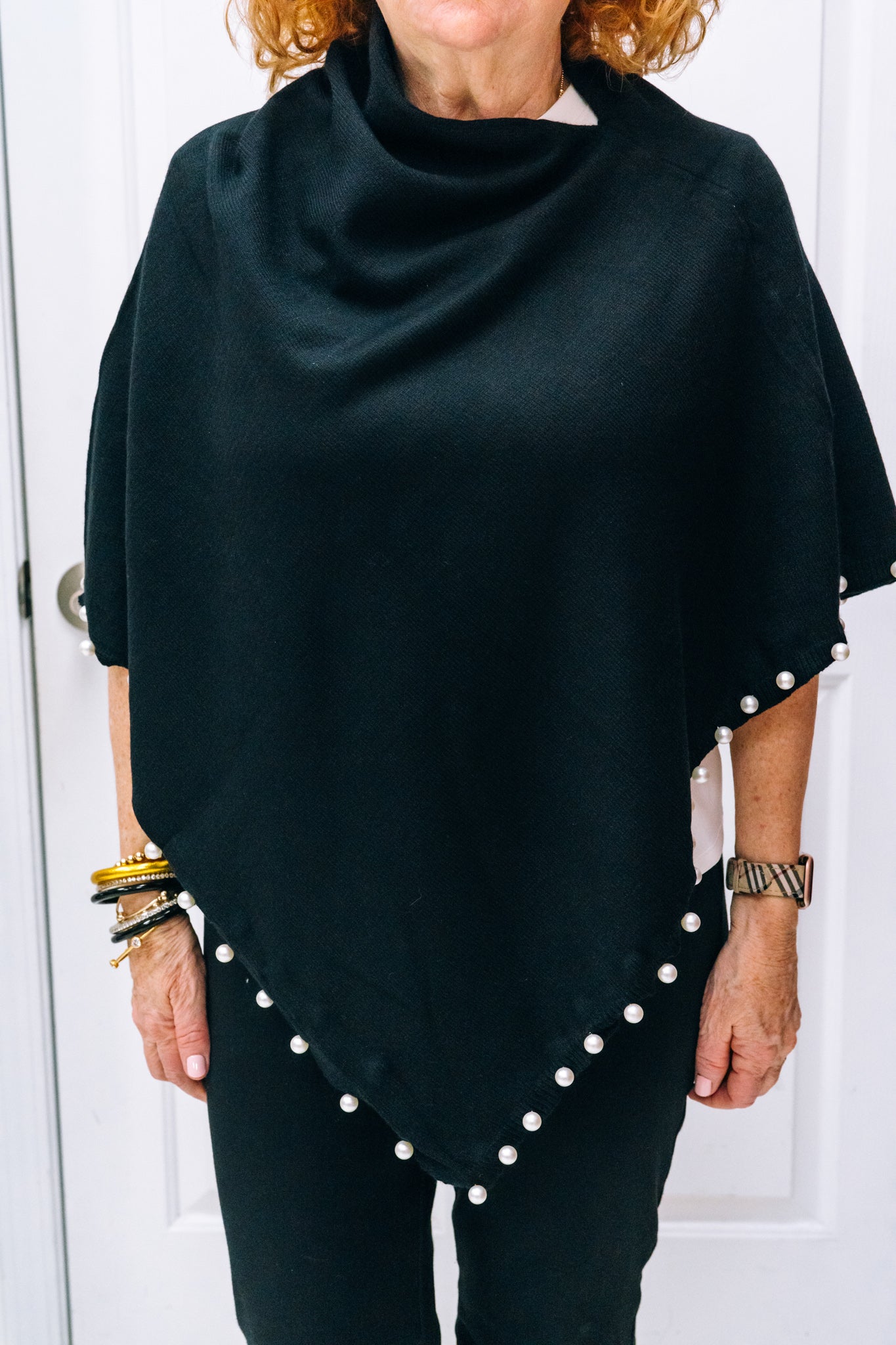 Poncho with Pearl Trim