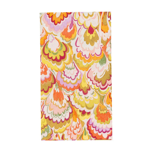 Caspari - Guest Towel Napkins - Marbled Ceramica Raspberry & Chartreuse