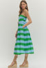 Entro - Dress - Strapless Midi - Green Blue Stripe - Findlay Rowe Designs