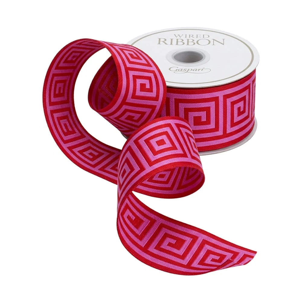 Caspari - Ribbon - 2in Greek Key Red Pink - Findlay Rowe Designs