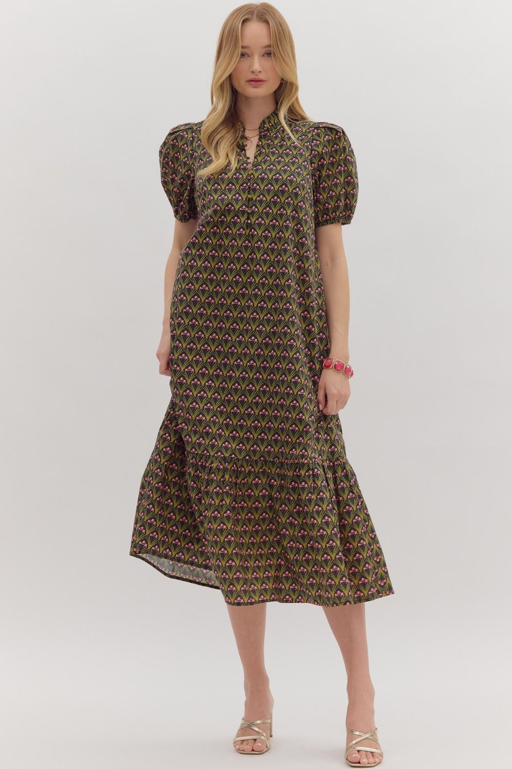 Entro - Dress - Midi Black Floral Print - Findlay Rowe Designs