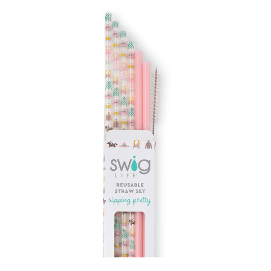 Swig- Derby Day + Blush Reusable Straw Set