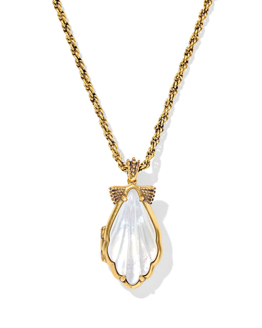 Kendra Scott - Necklace - Alexa Locket - Vintage Gold Ivory Mother Of Pearl - Findlay Rowe Designs
