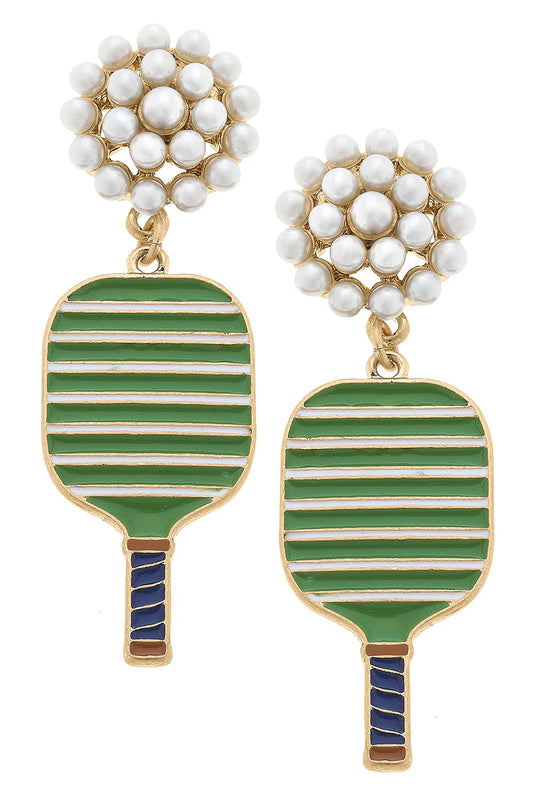 CANVas- Ellie Pickleball Pearl Cluster Drop Earrings in Green - Findlay Rowe Designs