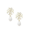 Natalie Wood- Adorned Logo Pearl Drop Earrings in Gold