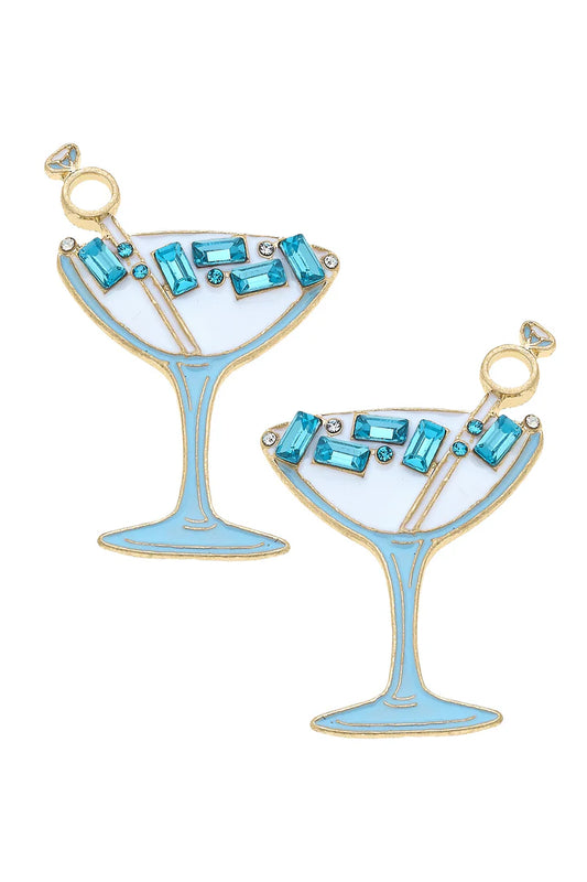 Earrings - Something Blue Rhinestone Martini
